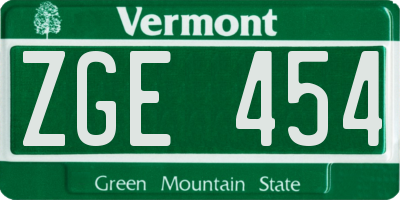 VT license plate ZGE454