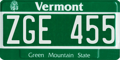VT license plate ZGE455