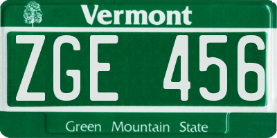 VT license plate ZGE456