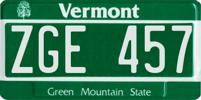VT license plate ZGE457