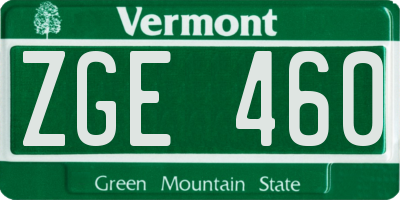 VT license plate ZGE460