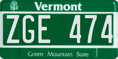 VT license plate ZGE474