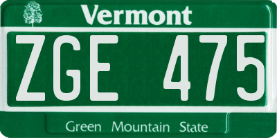 VT license plate ZGE475