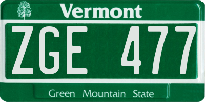 VT license plate ZGE477
