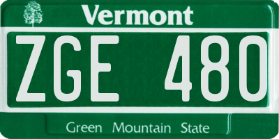 VT license plate ZGE480
