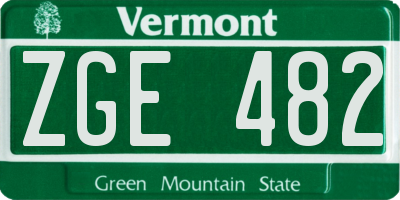VT license plate ZGE482