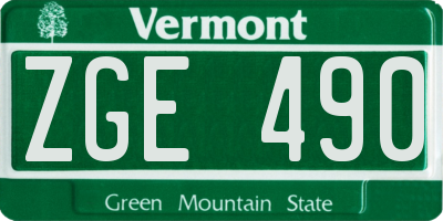 VT license plate ZGE490