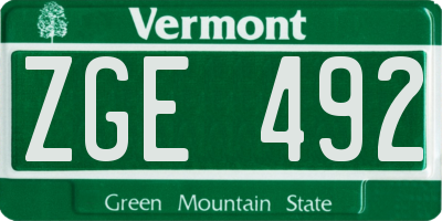 VT license plate ZGE492