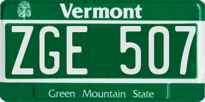 VT license plate ZGE507