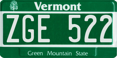 VT license plate ZGE522