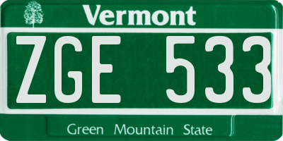 VT license plate ZGE533