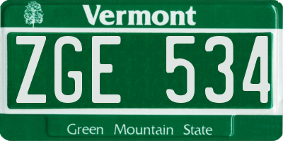 VT license plate ZGE534