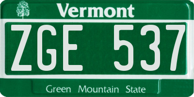 VT license plate ZGE537