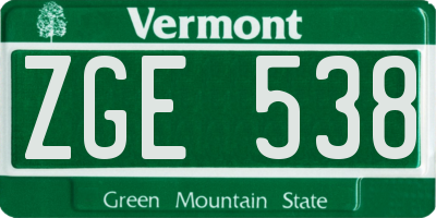 VT license plate ZGE538