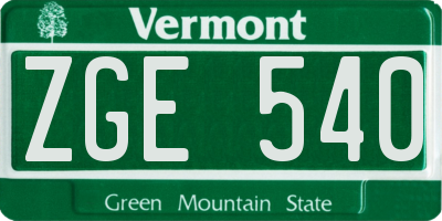 VT license plate ZGE540