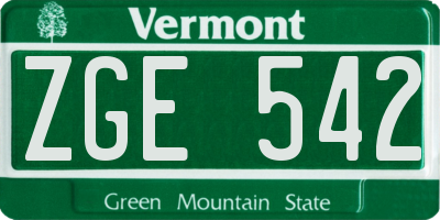 VT license plate ZGE542