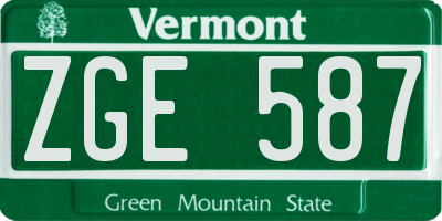 VT license plate ZGE587