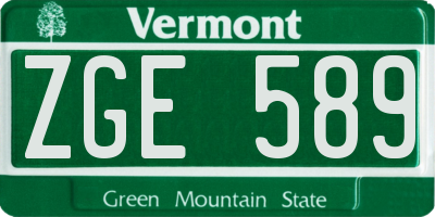 VT license plate ZGE589
