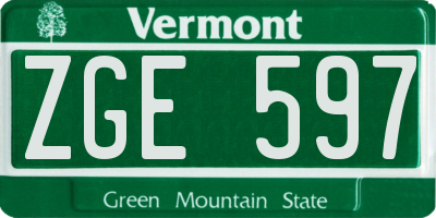 VT license plate ZGE597