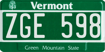 VT license plate ZGE598