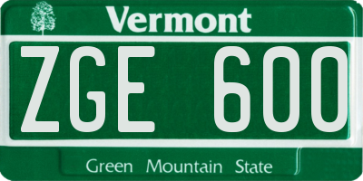 VT license plate ZGE600