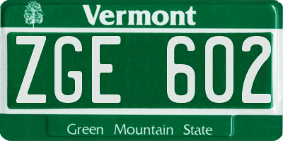 VT license plate ZGE602