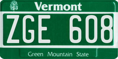 VT license plate ZGE608