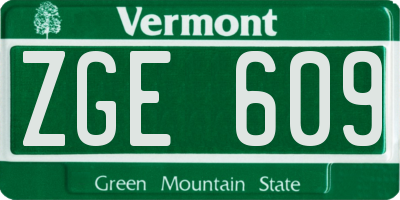 VT license plate ZGE609
