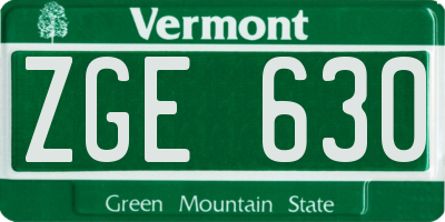 VT license plate ZGE630