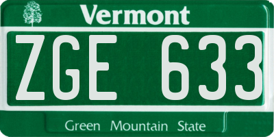 VT license plate ZGE633