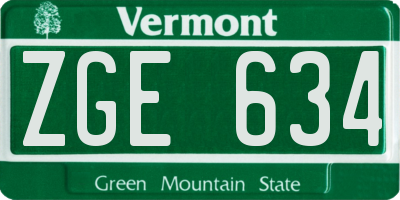 VT license plate ZGE634