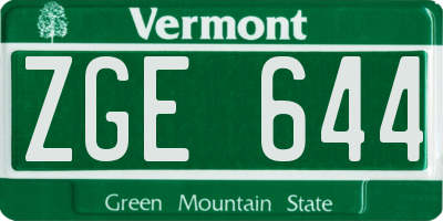 VT license plate ZGE644