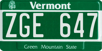 VT license plate ZGE647