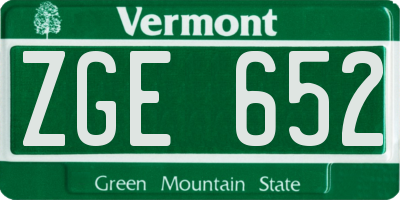 VT license plate ZGE652