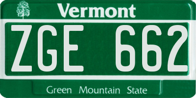 VT license plate ZGE662