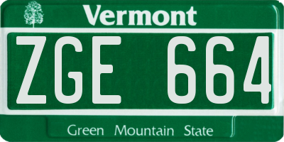 VT license plate ZGE664