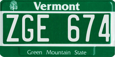 VT license plate ZGE674