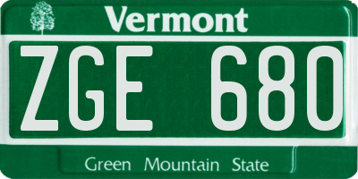 VT license plate ZGE680