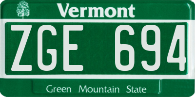 VT license plate ZGE694