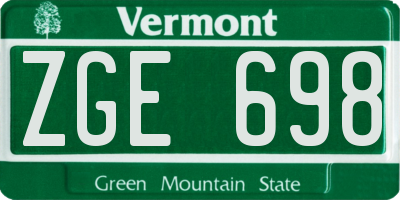 VT license plate ZGE698