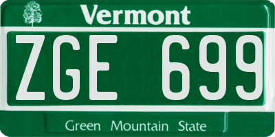VT license plate ZGE699