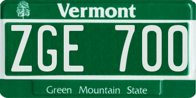 VT license plate ZGE700