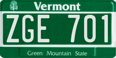 VT license plate ZGE701