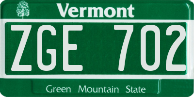 VT license plate ZGE702