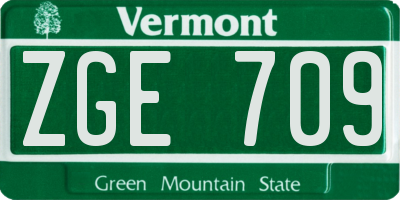VT license plate ZGE709
