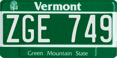 VT license plate ZGE749