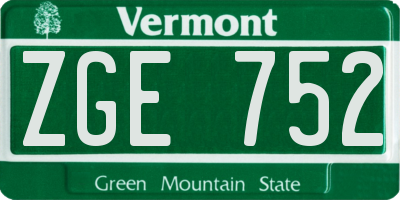 VT license plate ZGE752