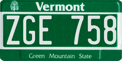 VT license plate ZGE758