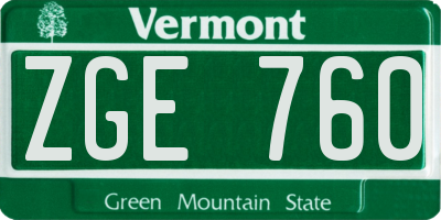VT license plate ZGE760