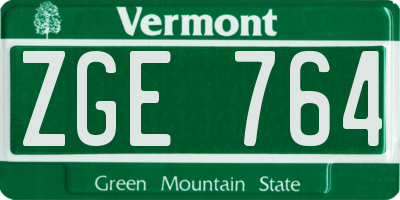 VT license plate ZGE764